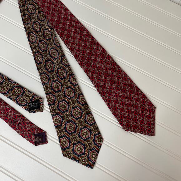 Barneys New York Blue Floral & Red 100% Silk Bundle of 2 Mens Tie - Picture 1 of 5